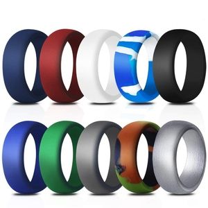 Set of 10 Silicone Rings for Men Sz 6-8